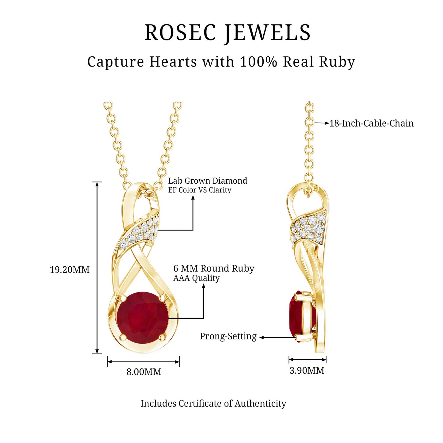Natural 1.5 Carat Ruby and Diamond Infinity Necklace with Silver Chain