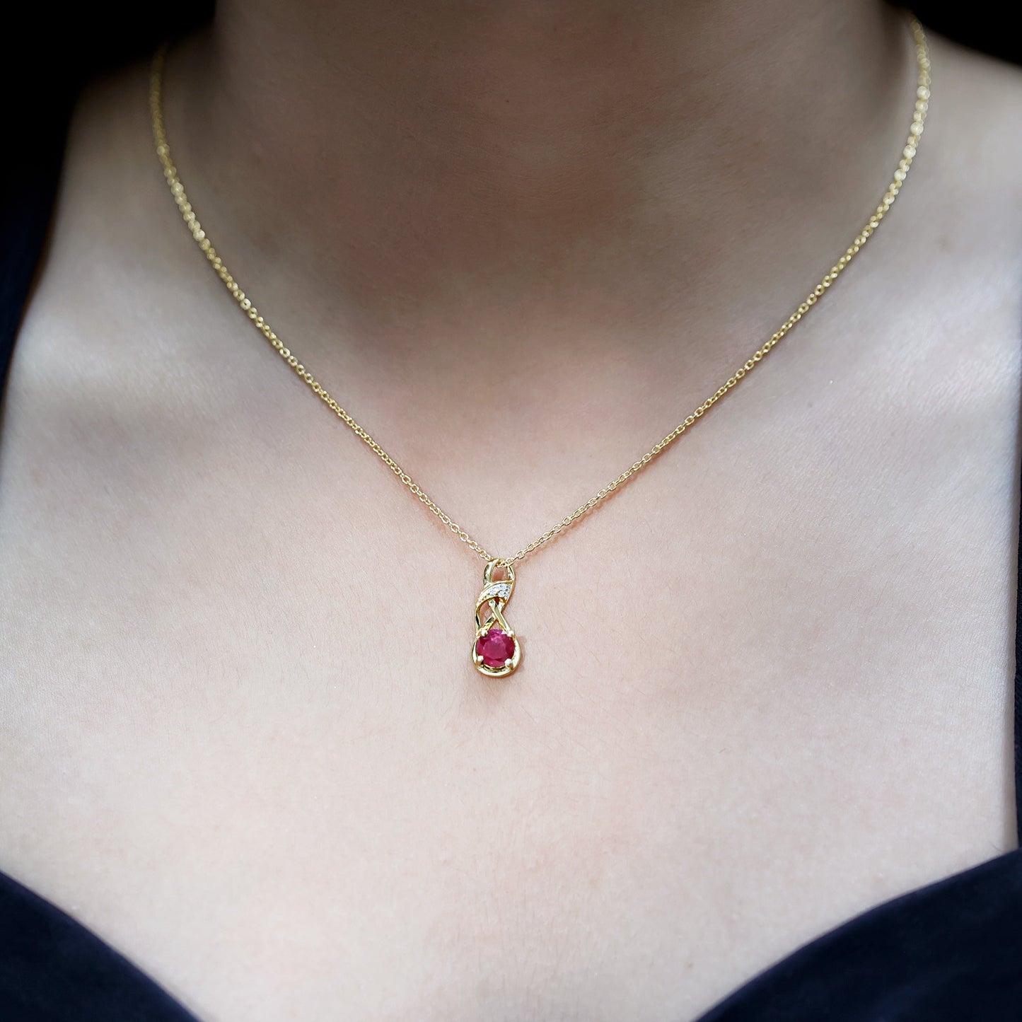 Natural 1.5 Carat Ruby and Diamond Infinity Necklace with Silver Chain