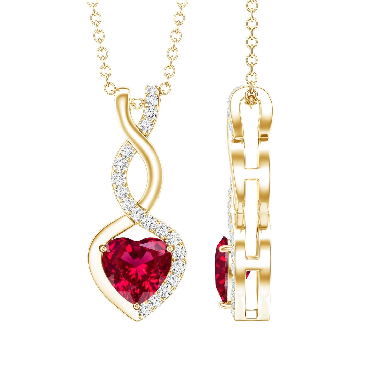 1 Carat Lab Grown Ruby Heart and Infinity Necklace with Silver Chain